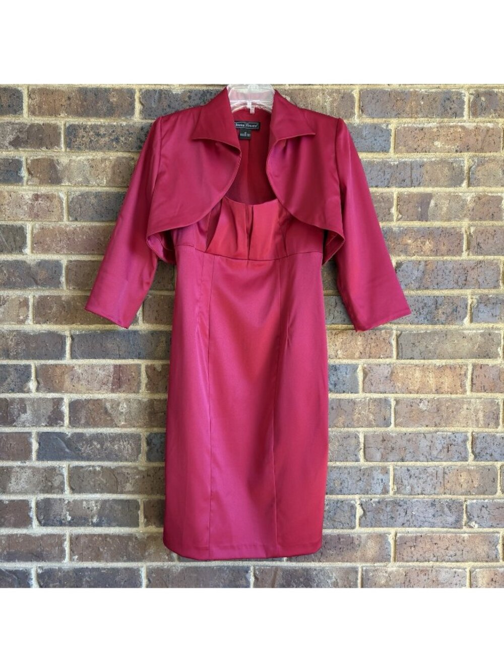 Jessica Howard Sleeveless Satin Dress With Cropped Bolero Jacket Berry Red 4P